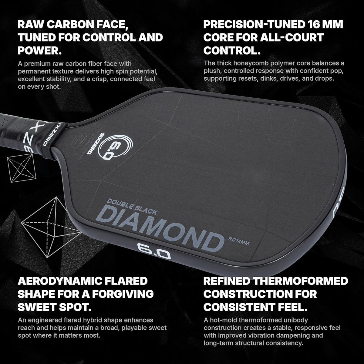 Six Zero Double Black Diamond Control Paddle, Raw Carbon
