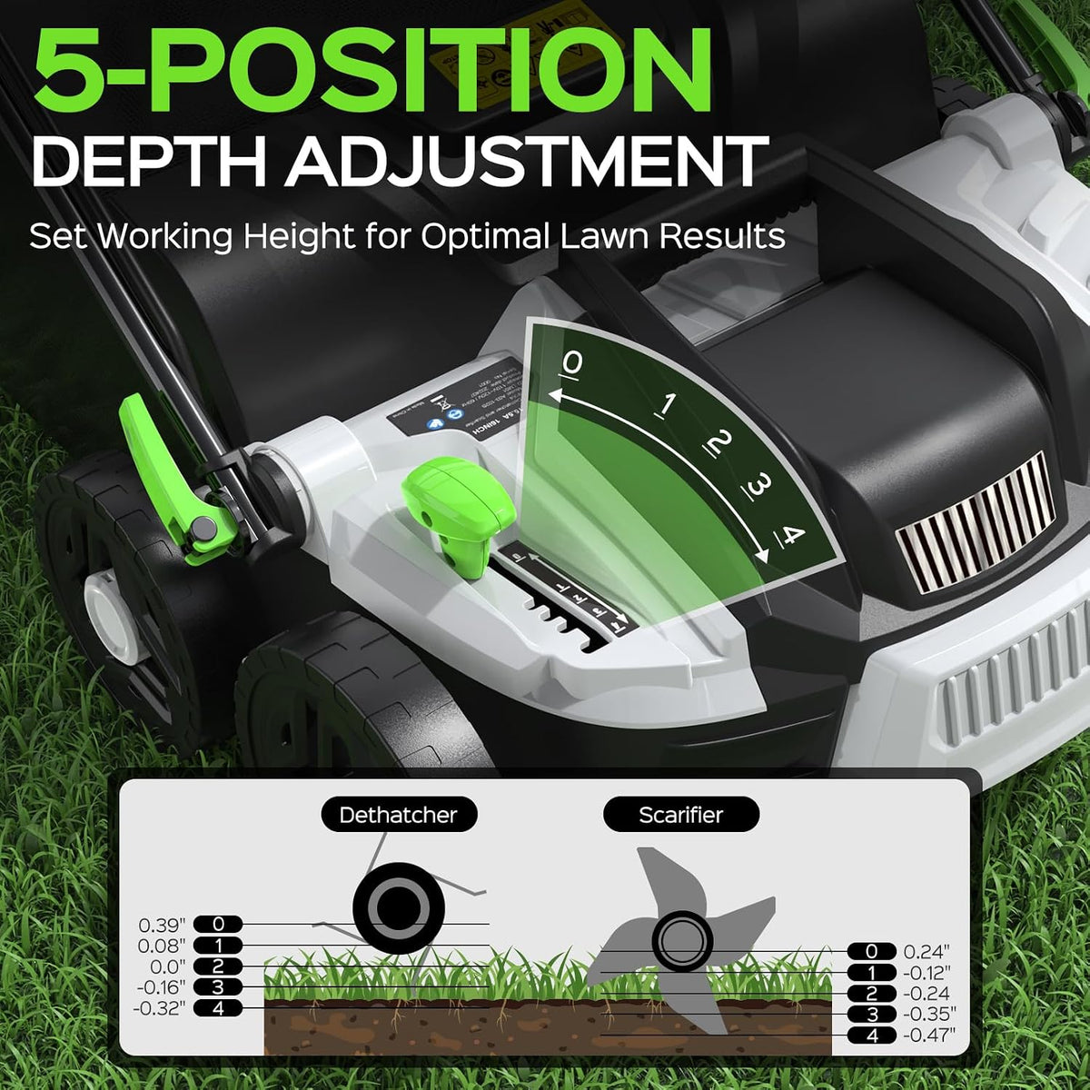 TIECTOWN 2026 Upgrade 16-Inch 15.5A Electric Dethatcher & Scarifier, Green