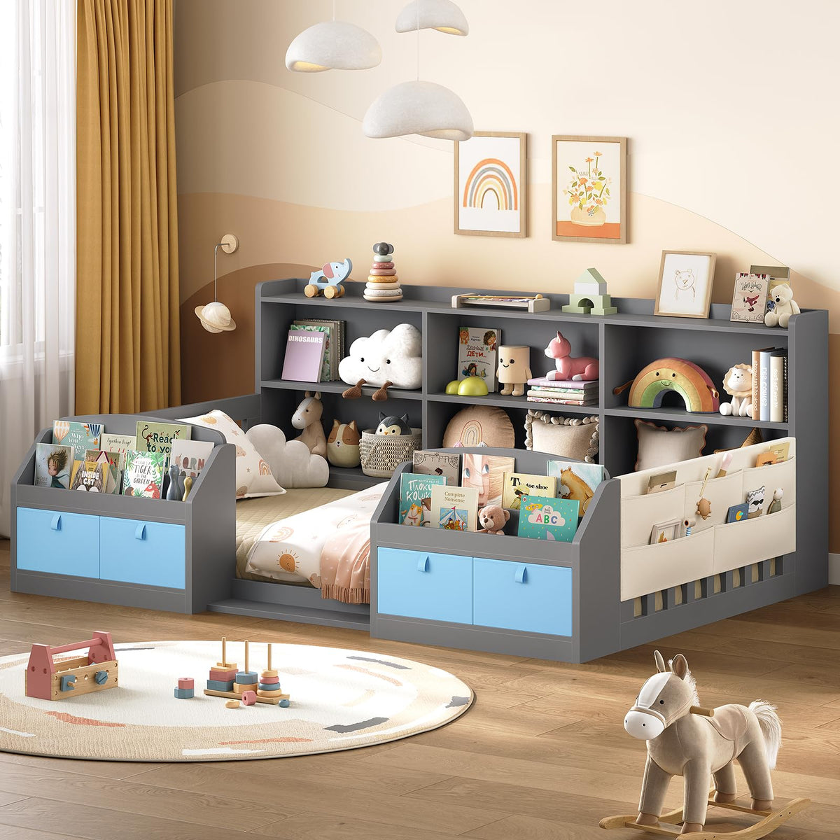 AOGLLATI Twin Floor Montessori Wooden Bed Frame for Toddlers,White