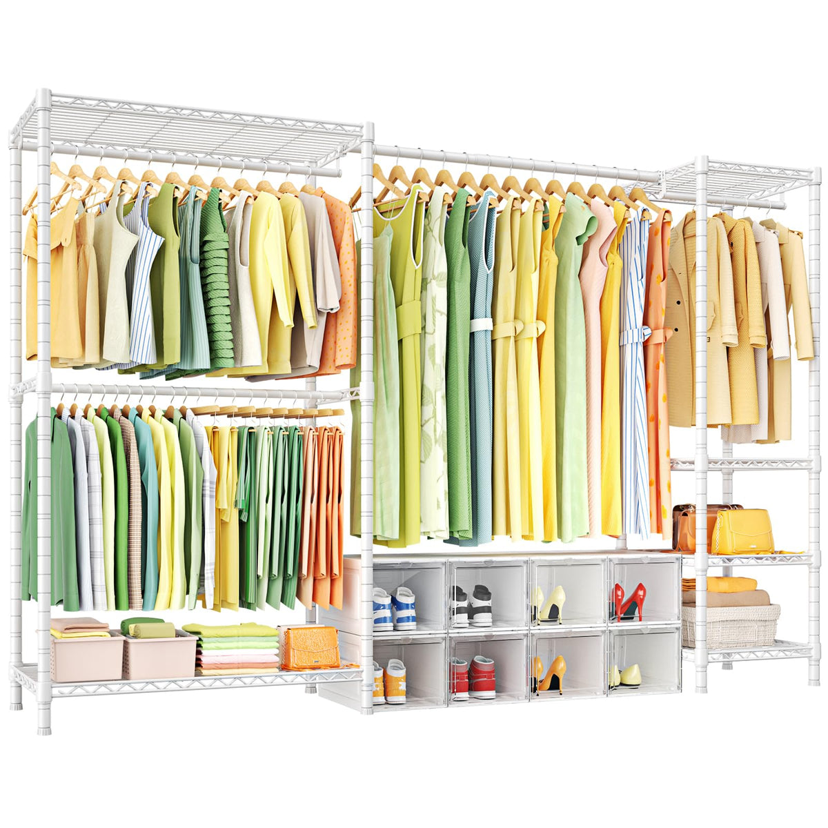 Ulif E10 Clothes Rack（With Stretchable Hanger Rod）Freestanding Clothing Racks for Hanging Clothes，Adjustable Closet Organizer System，Portable Garment Rack 73-97"W x 15" D x 72" H，Max Load 800LBS，Black