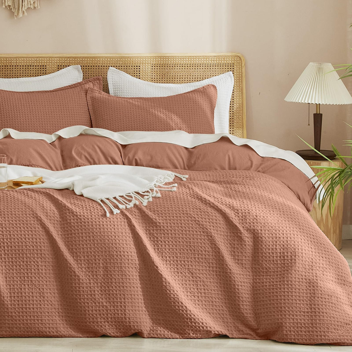 PHF Waffle Duvet Cover California King, Soft & Breathable, 104"x98", Linen