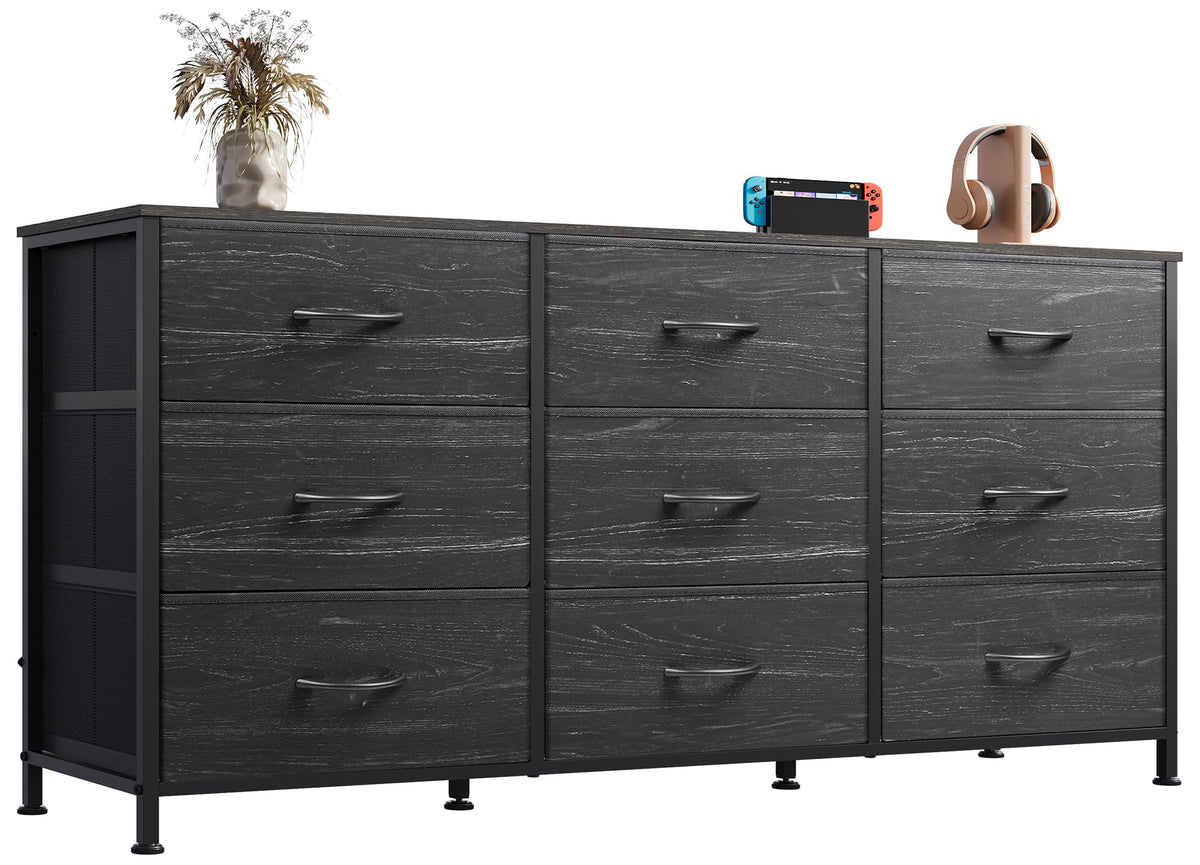 WLIVE Dresser TV Stand for 55 Inch TV, 9 Drawer Dresser for Bedroom, Black