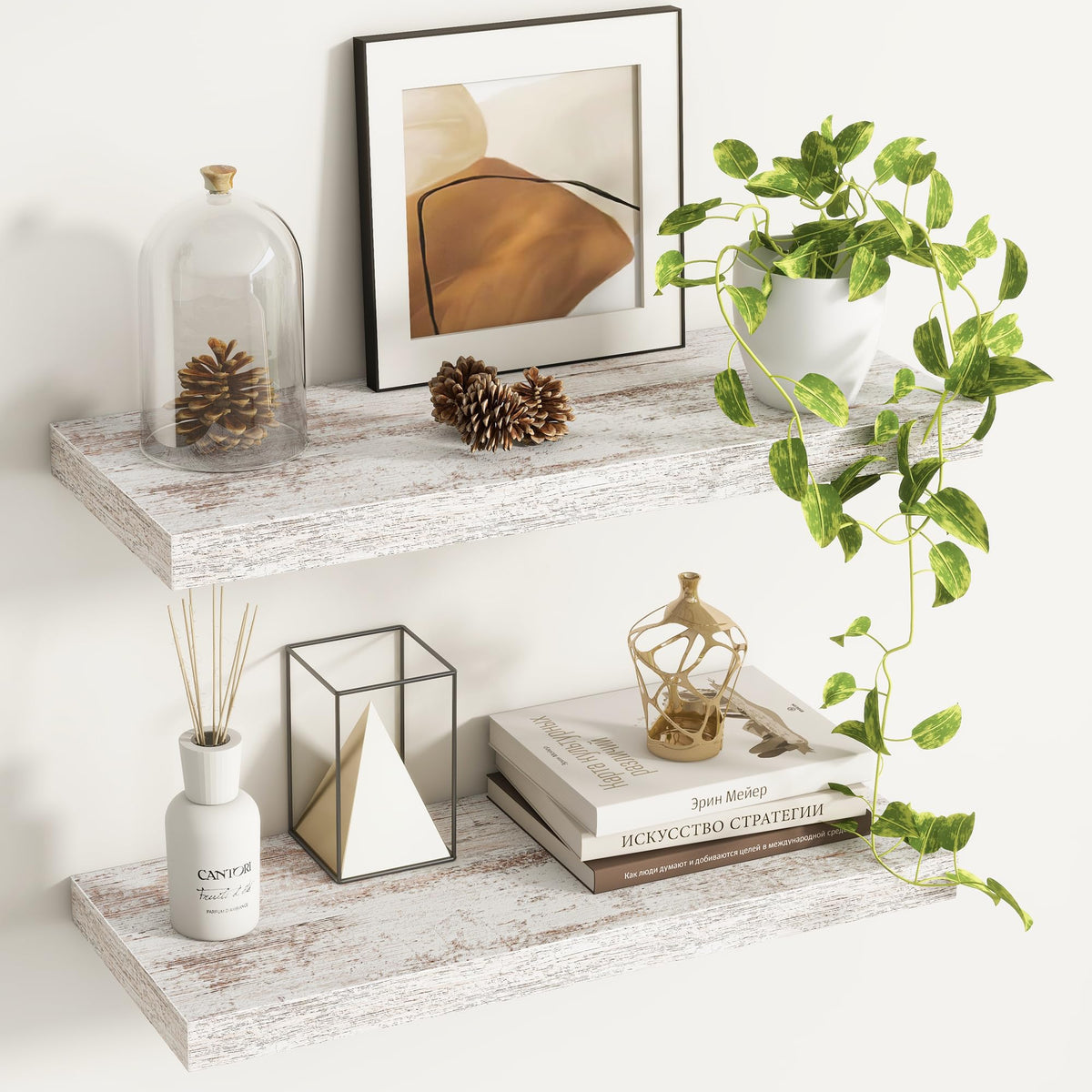 Fun Memories Floating Shelves - 2 Pack 12 Inch Rustic Wooden Wall Shelves - Extra Deeper & Thicker Wall Mounted Storage Shelf for Living Room, Kitchen, Farmhouse - 36" W x 12" D x 1.8" H - Brown