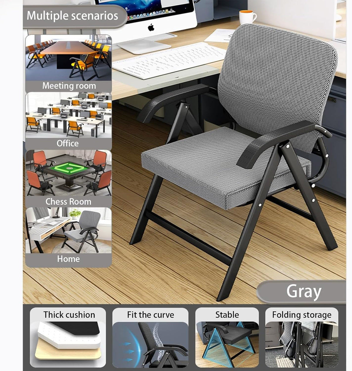 Padded Folding Chairs,folding Chairs Decompression Spine Protection,black Folding Office Chair With High Rebound Cushion,folding Chair For Meeting Room,office,Chess Room,home Load-bearing 150kg ( Colo