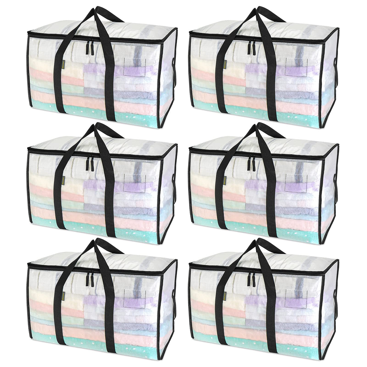 BALEINE 16-Pack Oversized Moving Bags with Reinforced Handles, Heavy-Duty Storage Tote for Clothes, Moving Supplies (Clear, 16-Pack)