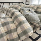 Plaid Duvet Cover Set Washed Cotton,Queen(90"x90"),Multicolor Gingham