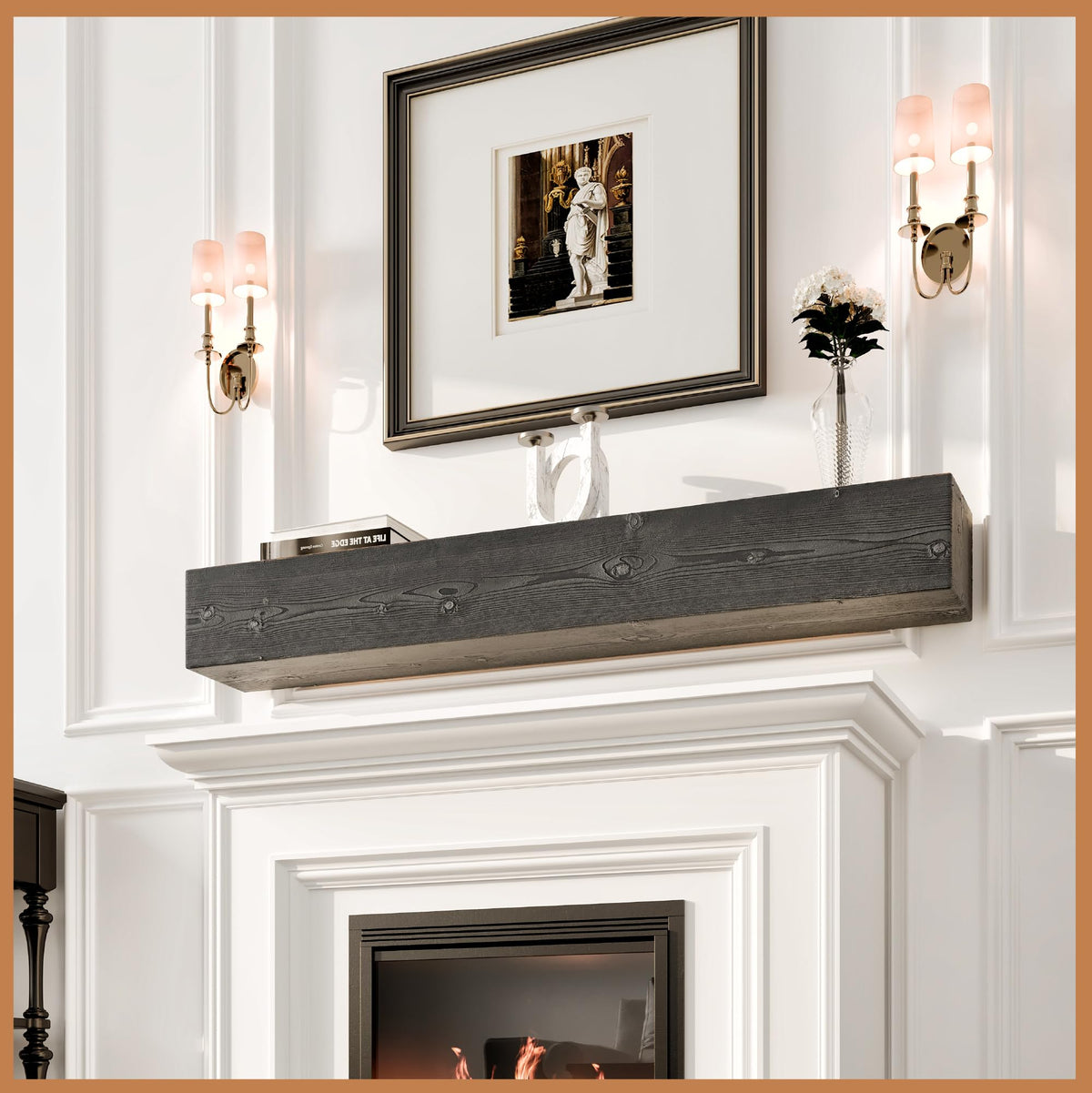Avana Fireplace Mantel - Wall-Mounted Mantles for Over Fireplace - Farmhouse Fireplace Mantle Shelves - Handcrafted Wood Fireplace Mantels - Floating Mantel 72 Inches X 8 X 5 - Rustic Natural