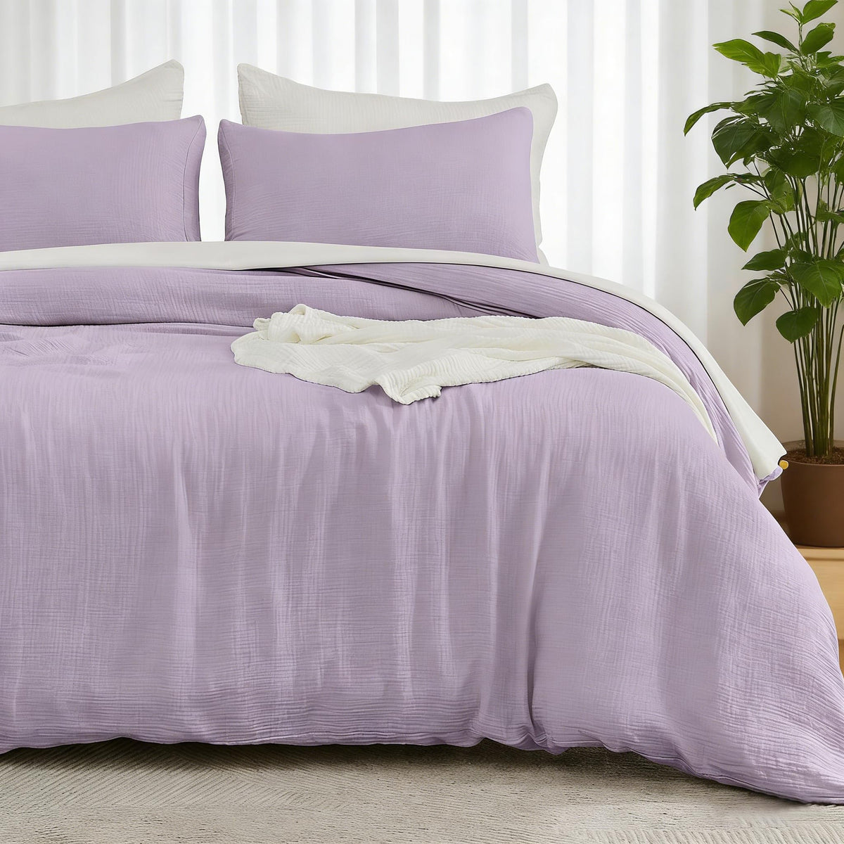 EMME Muslin Cotton Duvet Cover Set Linen Like Cream White King