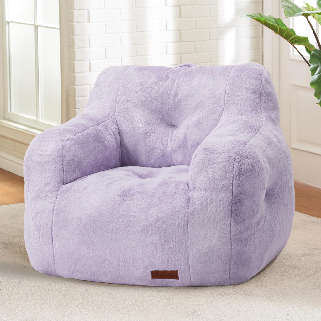 Hobestluk Furry Bean Bag Chair with Arms, Foam Filler for Adult, Pink