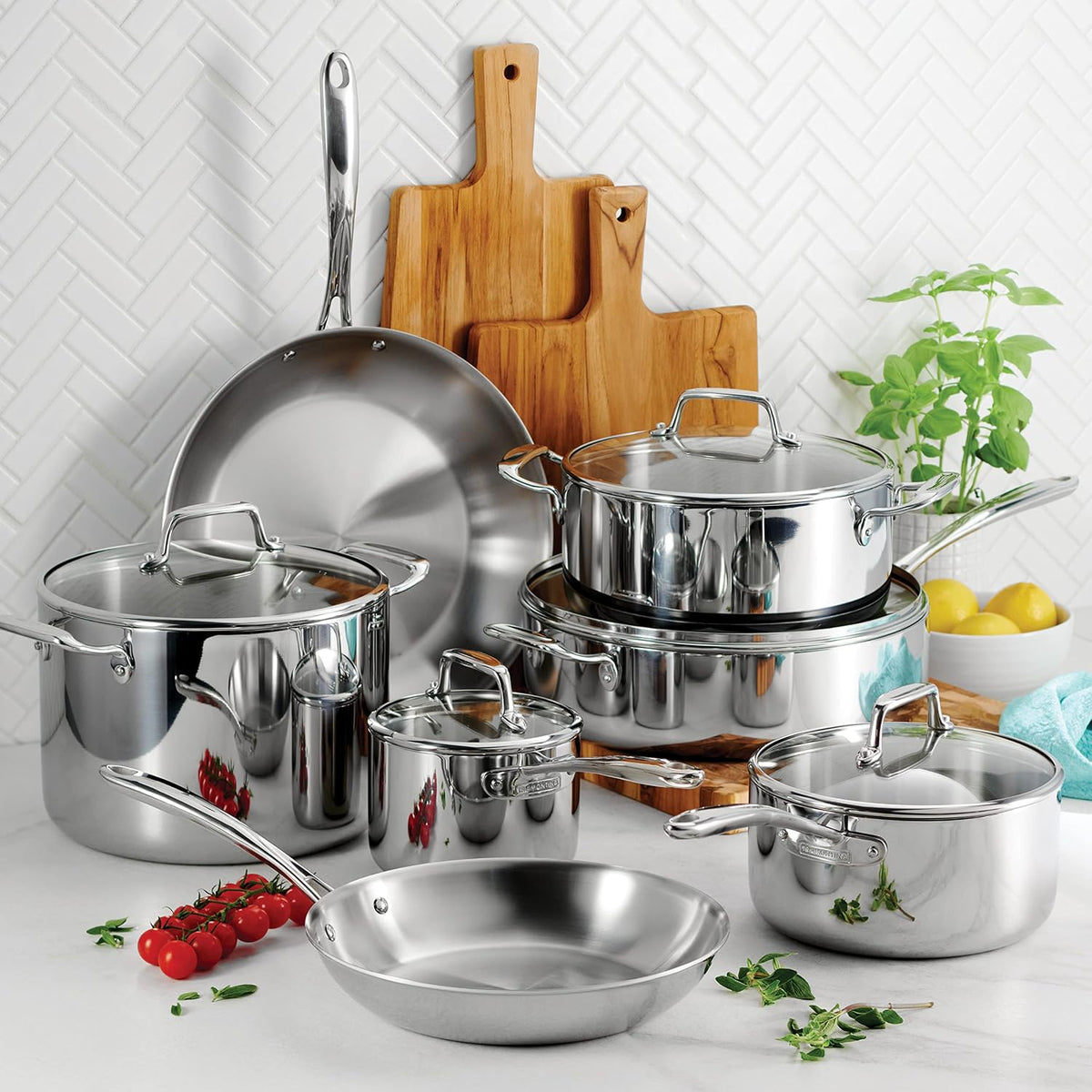 Tramontina Boston Tri-Ply Clad Stainless Steel 12-Pc Pots and Pans Set