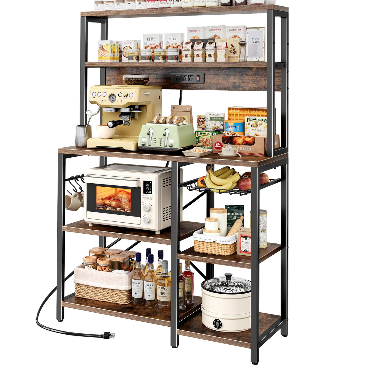 SUPERJARE Bakers Rack with Power Outlet, 35.4 Inches Coffee Bar with Basket