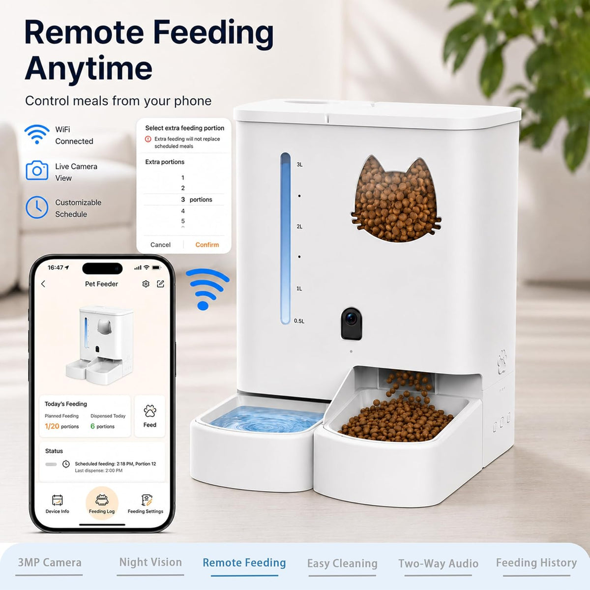 Waithem Automatic Cat&Dog Feeder and Waterer with Camera