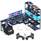 AODK 79 inch L Shaped Desk with 5 Drawers, LED Light & 2 Power Outlets