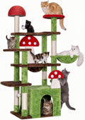 IRONCK 58" Cute Mushroom Cat Tree with Condo and Hammock