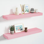 BAMEOS 47in Floating Shelves, Black Wall Mounted Wooden Shelves with Invisible Brackets Set of 2