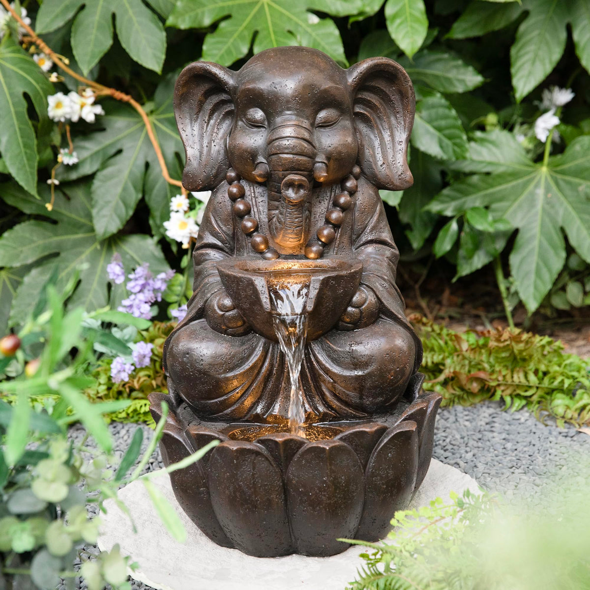 Glitzhome Buddha Statues, 20.5"H Zen Style Outdoor Buddha Fountian with LED Light & Pump, Outdoor Floor Freestanding Fountain Meditative Garden Buddha Sculptures & Statues for Garden Porch Lawn Decor