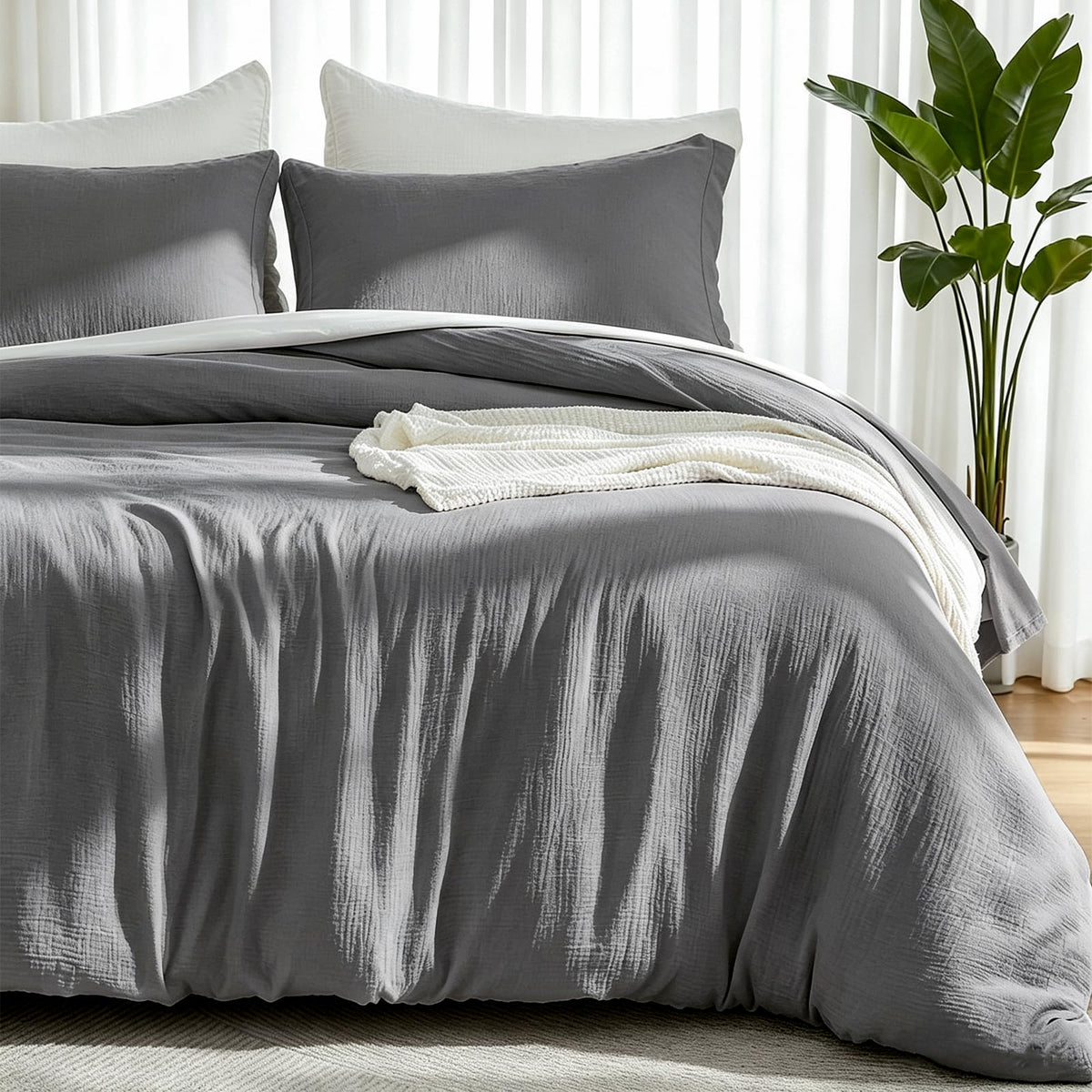 EMME Muslin Cotton Duvet Cover Set Linen Like Cream White King