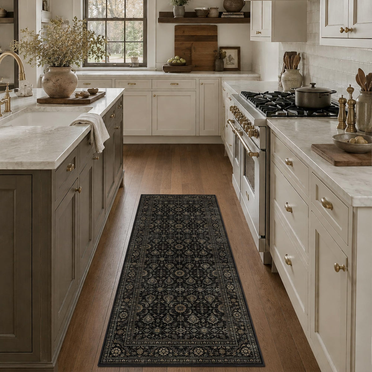 JOOJA 8x10 Dark Brown Vintage Soft Low Pile Non Slip Boho Washable Area Rug