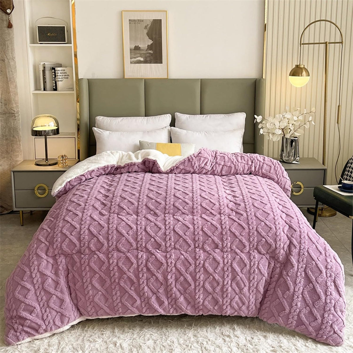 Insulation Hibiscus Winter Quilt, Thickened Super Soft Cashmere and Double Fabrics Warm Thicke Lambswool Quilt Core Sided Blanket(C,150x200cm-4KG)