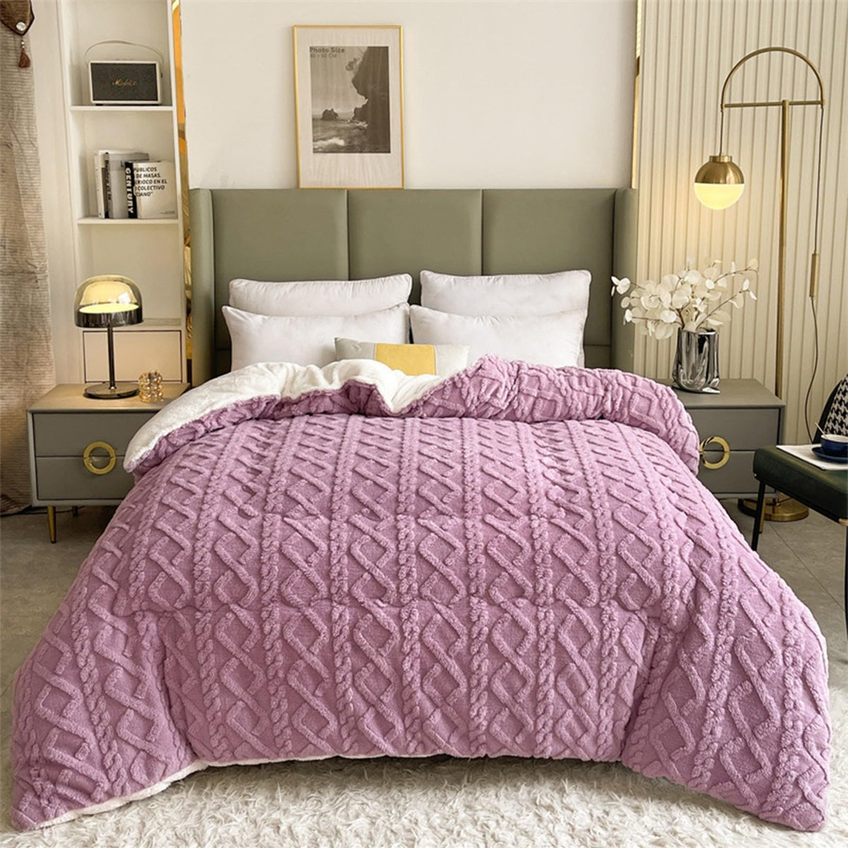 Insulation Hibiscus Winter Quilt, Thickened Super Soft Cashmere and Double Fabrics Warm Thicke Lambswool Quilt Core Sided Blanket(B,200x230cm-5KG)