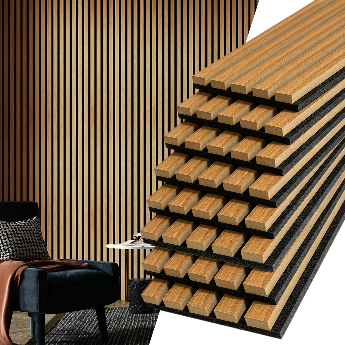 Art3d 6-Pack Soundproof Wood Slat Wall Panels, 94.5 x 7.9 Inch, Walnut