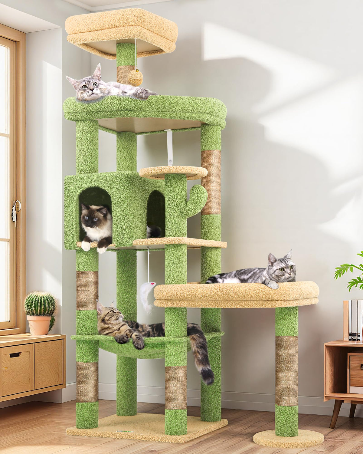 Globlazer 65in Sturdy Cat Tree Tower for Indoor Large Cats, S65, Beige