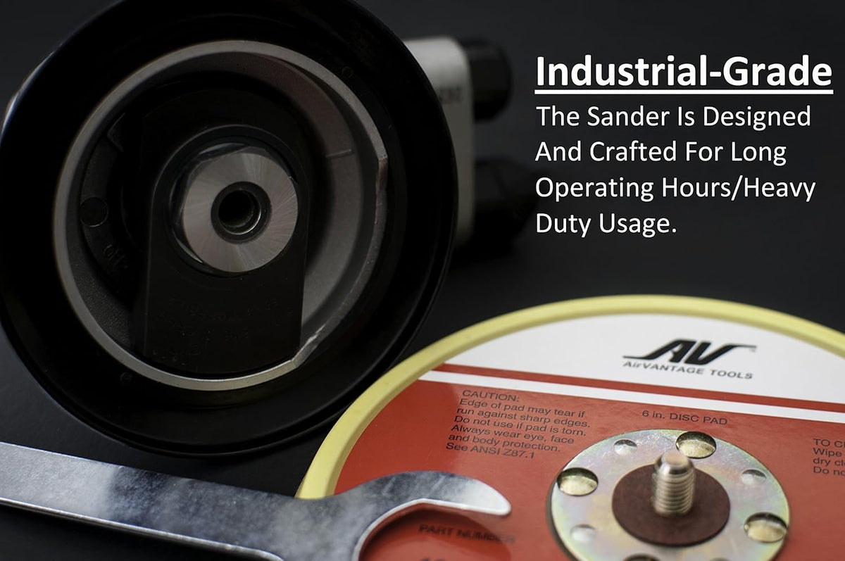 AirVANTAGE Industrial Grade Random Orbital Air Sander Non-Vacuum With Low-Profile Pad, 1/4 in. NPT Air Inlet (6": 3/16- PSA Vinyl)