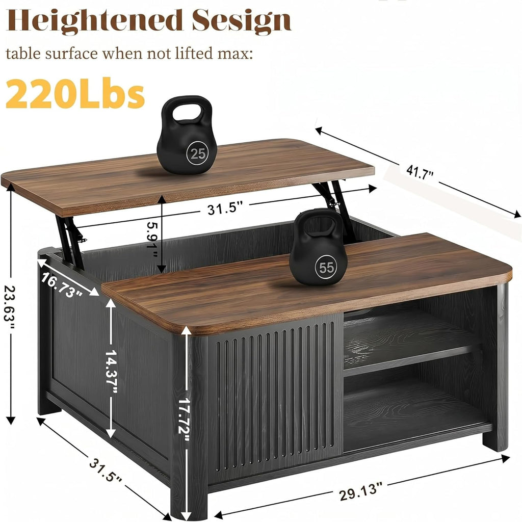 Decofy Lift Top Coffee Table with Storage Adjustable Shelves & Sliding Door
