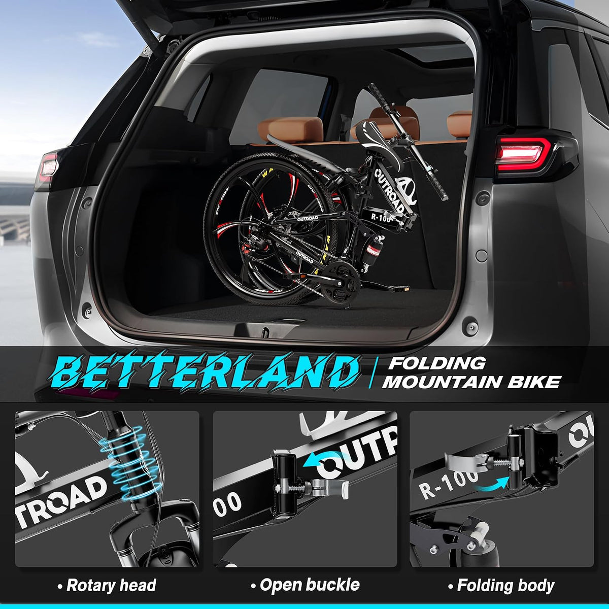 Betterland 26 Inch Adult Folding Mountain Bike, 21 Speeds Full Suspension Foldable Bikes, Dual Disc Brake, High Carbon Steel Frame Bicycle for Men Women