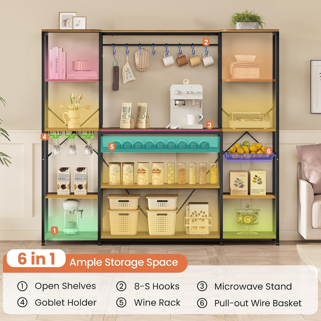 UPOSOJA 62.4in Large Bakers Rack with Power Outlet, 5-Tier Coffee Bar
