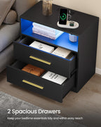VASAGLE 23.6‑Inch Wide Nightstands, Set of 2, LED Lights, 2 Drawers