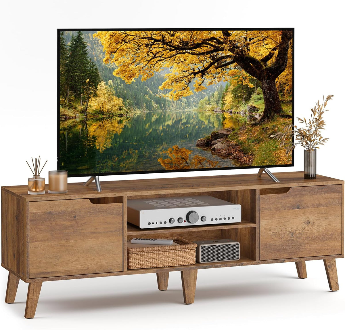 VASAGLE TV Stand for 65'' TV, Entertainment Center with Adjustable Shelf