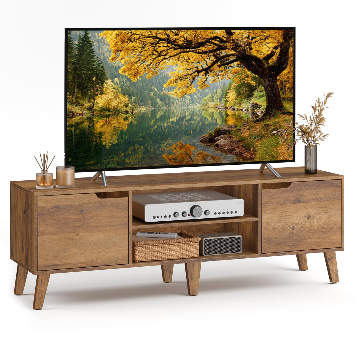VASAGLE TV Stand for 65'' TV, Entertainment Center with Adjustable Shelf