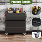 3-Drawer Rolling Tool Chest with Wheels, Pegboard and Push Handle