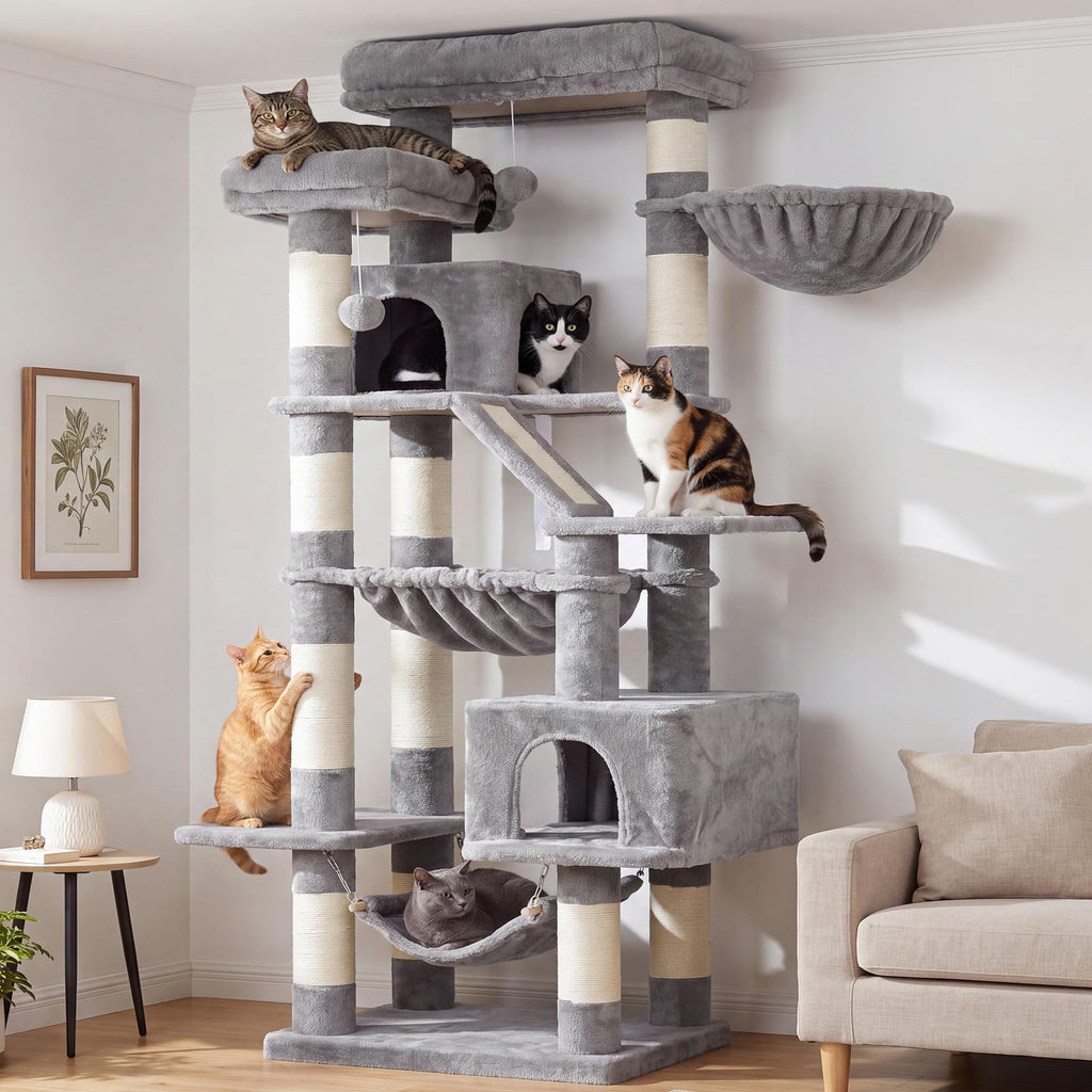 Heybly Cat Tree, 71-Inch-Tall Tower for Indoor Cats with 2 Perches HCT034G