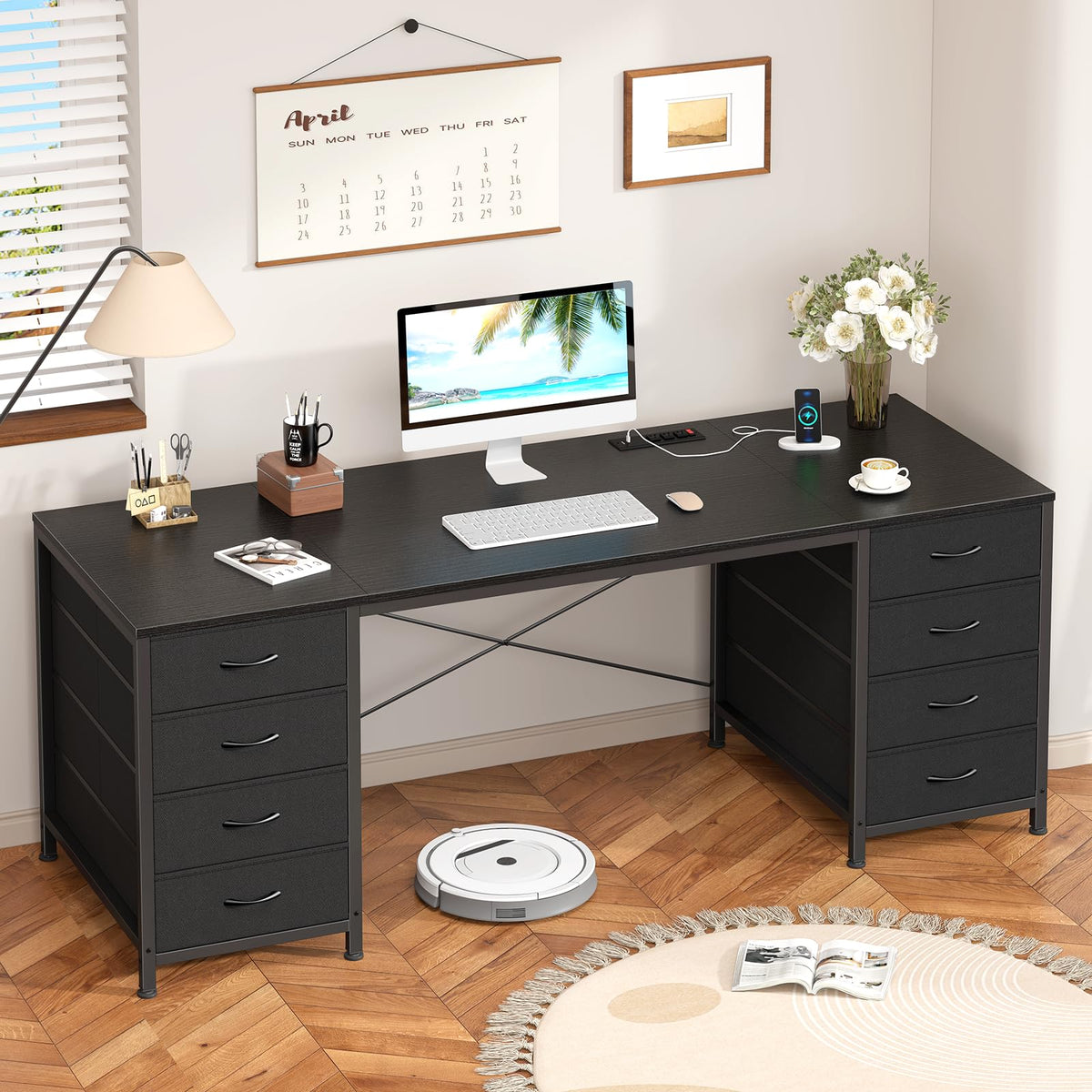 50 Inch Computer Desk with 8 Drawers for Home Office, Bedroom, Living Room