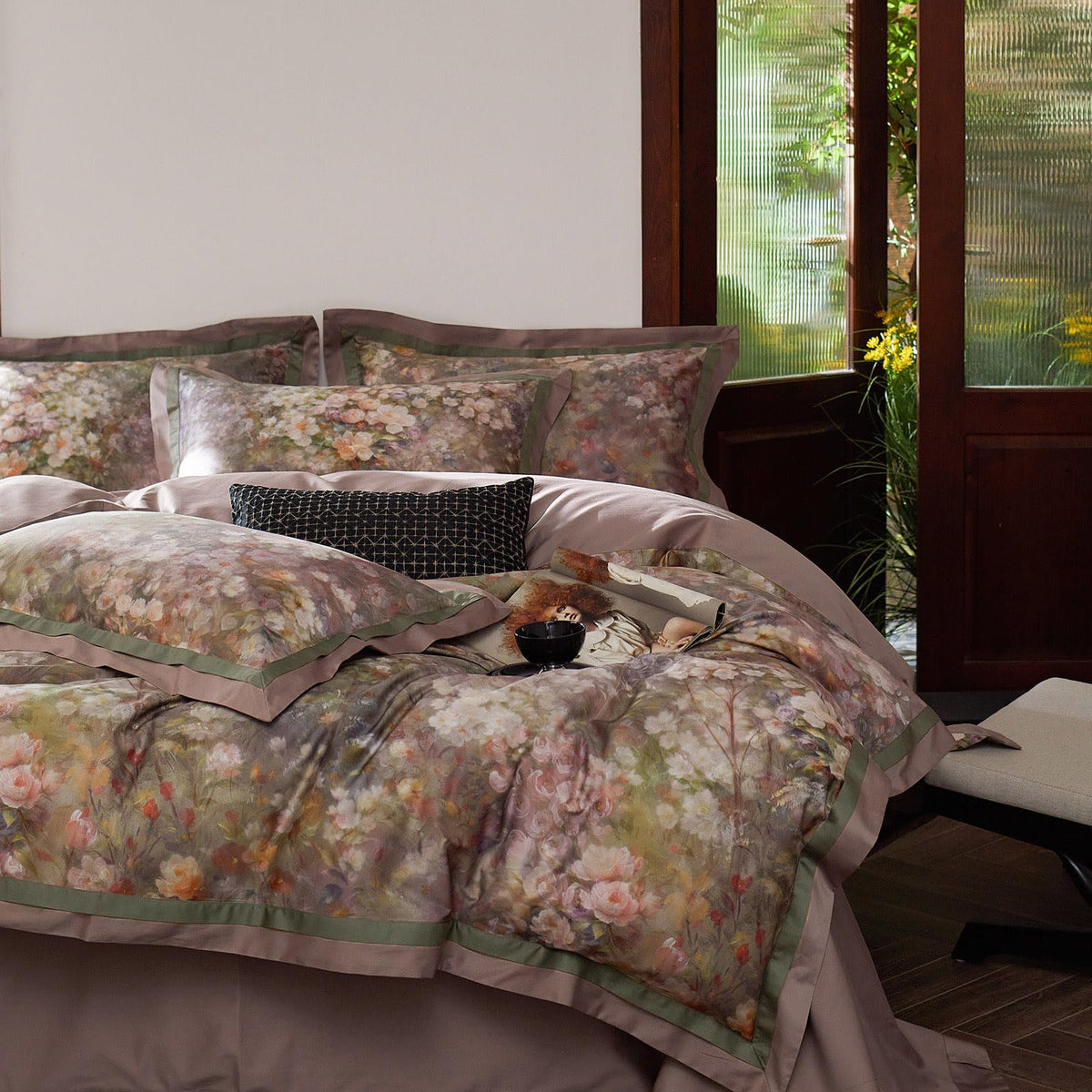 mixinni Garden Style Cotton Flowers and Birds Pattern Printed Duvet Cover Reversible Design Peacock Blue 3 Piece Bedding Duvet Set with Zipper Closure, Perfect for Him and Her-Queen Size