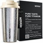 KOYASU Ti-Zero 16oz Pure Titanium Cup - Ultralight Camping Gear - 42% Lighter than Steel, Rugged Crystallized Matte Finish for Hiking & High-Performance Adventure, Double Wall Vacuum Flask (Frost)