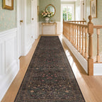 Floral Dark Green Washable Area Rugs 8x10, Vintage Living Room Rug