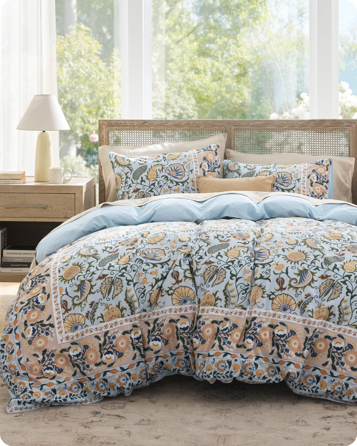 Bedsure PureWoven 100% Cotton Floral Duvet Cover Set, King, Light Blue