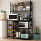 Bakers Rack with Baskets and Power Outlet, 5-Tier Kitchen Utility Storage Shelf with Hooks, Microwave Oven Stand Rack, Vintage Brown Free Standing Kitchen Shelf