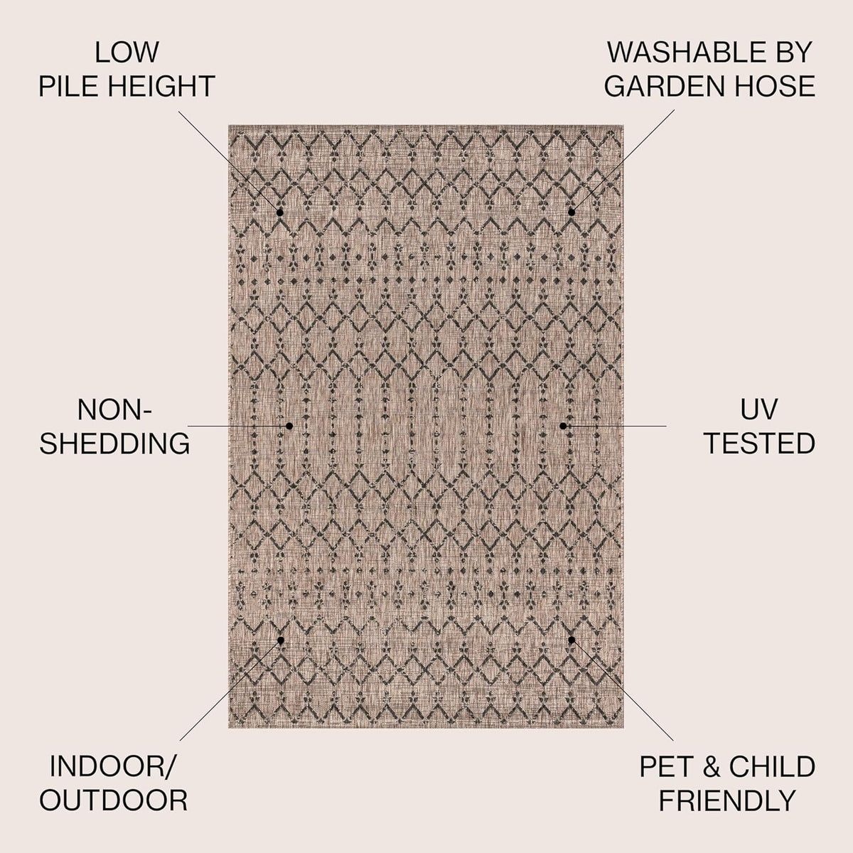 JONATHAN Y Moroccan Geometric Indoor Outdoor Area Rug 8X10 Natural/Black, Ourika Textured Weave for Backyard, Patio, Porch, Easy-Cleaning, High Traffic, Pet-Friendly, Non-Shedding (SMB108D-8)
