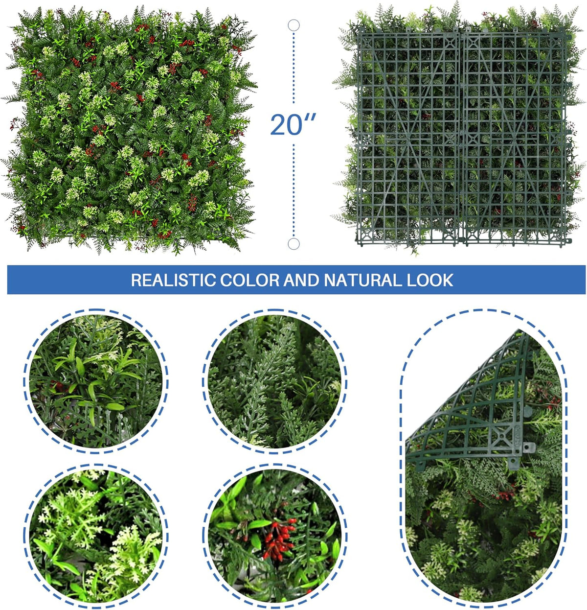 ECOOPTS 20"x20" Faux Ivy Privacy Fence Screen Artificial Boxwood Panels Topiary Hedge Plants for Indoor Outdoor Decoration, #16 Mixed Leaves, 15 Packs
