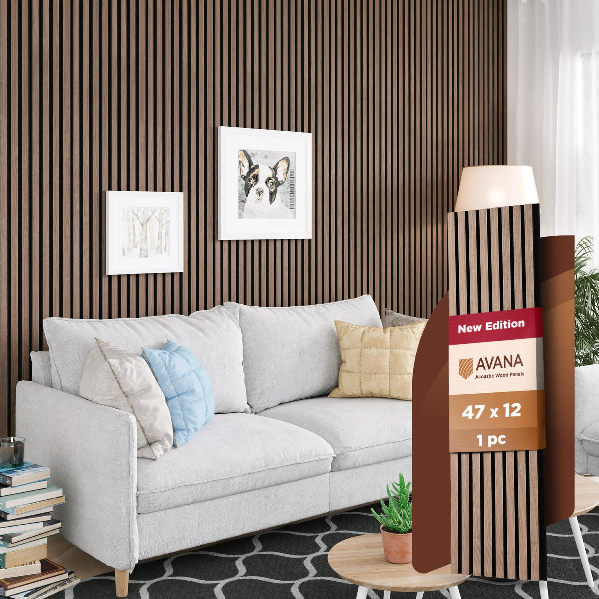 Avana Acoustic Wood Wall Panels – 93.2x11.25 Inch Panels – Fits 94x12 Layout – Rustic Walnut Acoustic Panels 4 PCs –Wall Panels For Interior Wall Decor For Homes, Offices – Durable Wood Panel For Wall