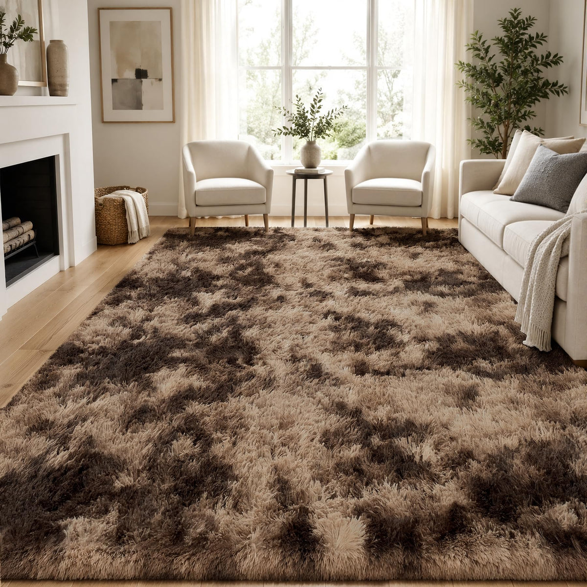 PLHXFR 9x12 Area Rugs Living Room: Fluffy Bedroom Soft Shag Rug Black Grey