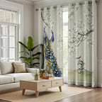 Peacock Curtains 96 Inches Long, Oriental Floral Animal Blackout Curtain