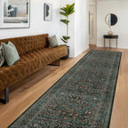 Floral Dark Green Washable Area Rugs 8x10, Vintage Living Room Rug