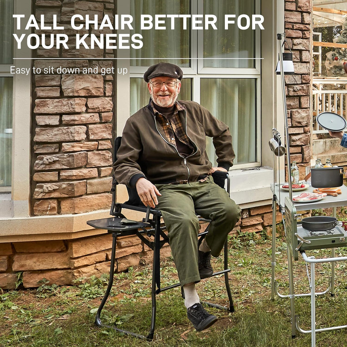 EVER ADVANCED Portable 30.7" Seat Height Tall Camping Directors Chair