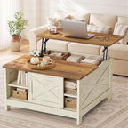VASAGLE Farmhouse Coffee Table with Storage, Lift Top, Hidden Compartment