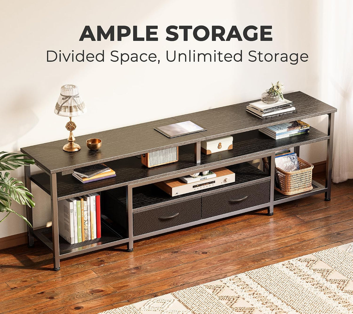 Huuger 63 Inch LED TV Stand with Power Outlets for 65 70 Inch TV